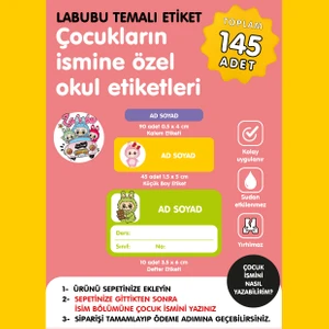 Labubu Temalı Isme Özel Okul Etiketi