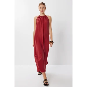 Sırt Dekolteli Modal Elbise LUB0214 Kiremit