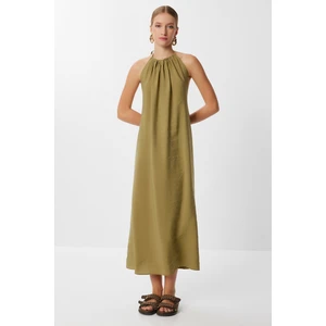 Sırt Dekolteli Modal Elbise LUB0214 Zeytin Yeşili