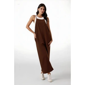 Kadın Çikolata Ayarlanabilir Askılı Cepli Bol Paça Bahçıvan Tulum HZL22S-BD170191