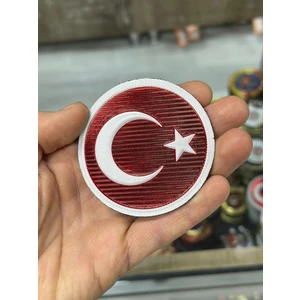 3D Lazer Kesim Yuvarlak Türk Bayrağı Patch (Peç) Arkası Cırtlı