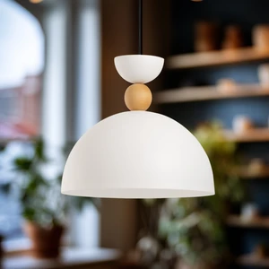 Stellara Ahşap Boncuk Detaylı Tekli Sarkıt Aydınlatma, Metal Sıvama, Ev, Ofis, Cafe, Restoran Avizeleri, E27 Duy