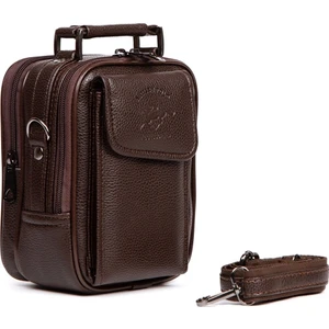  Erkek Deri Çelik Kasalı Kapaklı Omuz ve El Çantası (15X19CM) NEWPOLO189 - Kahverengi