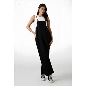Kadın Siyah Ayarlanabilir Askılı Cepli Bol Paça Bahçıvan Tulum HZL22S-BD170191