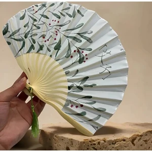 Tasarımlı Retro Bambu Katlanır Yelpaze - Japon Tarzı El Yelpazesi