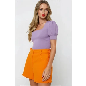 Kadın Lila Kare Yaka Örme Bluz HZL22W-BD104091