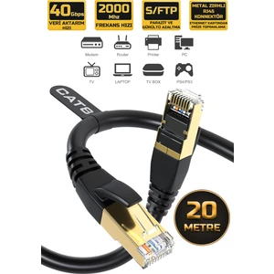 Gold Step Cat 8 Ethernet Kablosu 40 Gigabit/S 2000 Mhz Premium Metal Zırhlı Rj45 Konnektör