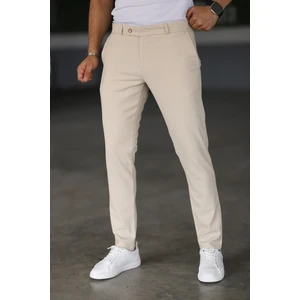 Erkek Krem Renk Italyan Kesim Slimfit Kumaş Pantolon