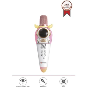 KIDMIC01 Beyaz Astronot Figürlü Şarjlı Bt Karaoke Mikrofon ve Hoparlör 5W Kablosuz Mikrofon
