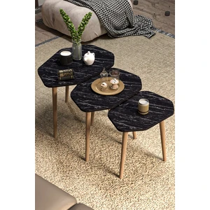 Zigon Sehpa 3'lü Trio Siyah Mermer Desen