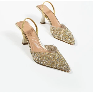 London Cam Kırıntıları Detay Arkası Açık Topuklu Ayakkabı