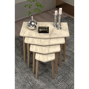 Zigon Sehpa 4'lü Ahşap Ayak Elya Traverten