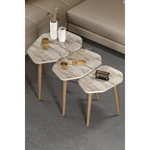 Gold Falez Zigon Sehpa 3'lü Set Ahşap Ayaklı Suntalam Yüzeyli Modern Tasarım 60 cm