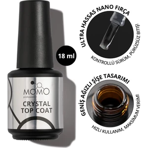 Momo Professional Kalıcı Oje Için Crystal Top Coat, Nano Fırçalı, 18 ml