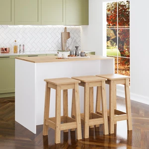 Miro G4512 3 Adet Sepet Bar Tabureli Mutfak Adası Sepet Bar Tabureli, Beyaz Gövde, Ahşap Sepet Üst