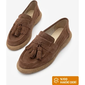 Kadın Hakiki Deri Loafer Günlük Ayakkabı Suma Kahve Süet