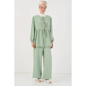 Kadın Önü Bağcıklı Tunik Pantolon Ikili Takım 6744 - Mint