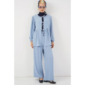 Kadın Önü Bağcıklı Tunik Pantolon Ikili Takım 6744 - Mavi