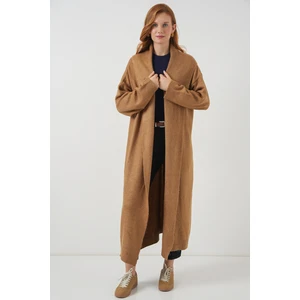 Kadın Uzun Oversize Triko Hırka 15924 - Hardal