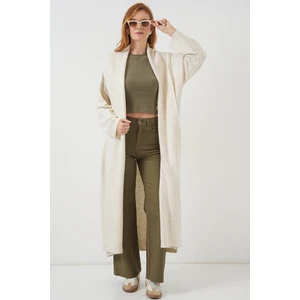 Kadın Uzun Oversize Triko Hırka 15924 - Ekru