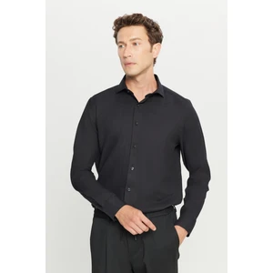 Tailored Slim Fit Dar Kesim Küçük Italyan Yaka Armürlü Oxford Gömlek