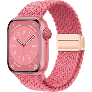 Apple Watch Se (40MM) Uyumlu Hasır Örgülü KORDON-134 Pembe