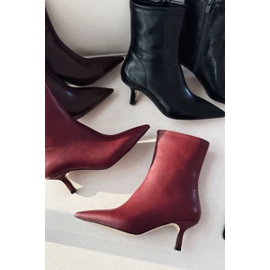 Orvex Kadın Mat Deri Ince Topuklu Bot Bordo