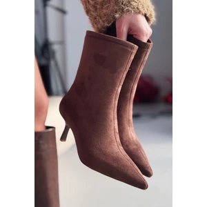Orvex Kadın Süet Ince Topuklu Bot Acı Kahve