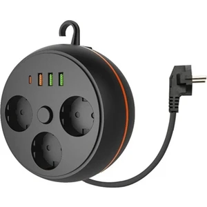 3 Adet Soket,3 Adet USB ve 1 Adet Type-C Girişli Termal Akım Korumalı Makaralı Priz 3395