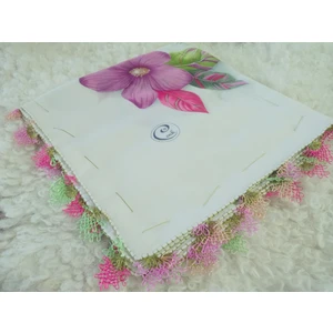 ve Reyhan %100 Pamuk Yazma Üzerine Tamamı El Işi Dört Tarafı Oyalı Yazma, Eşarp, Mevlit Örtüsü 100 x 100CM