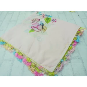 ve Reyhan %100 Pamuk Yazma Üzerine Tamamı El Işi Dört Tarafı Oyalı Yazma, Eşarp, Mevlit Örtüsü 100 x 100CM