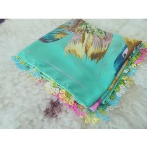 ve Reyhan %100 Pamuk Yazma Üzerine Tamamı El Işi Dört Tarafı Oyalı Yazma, Eşarp, Mevlit Örtüsü 100 x 100CM