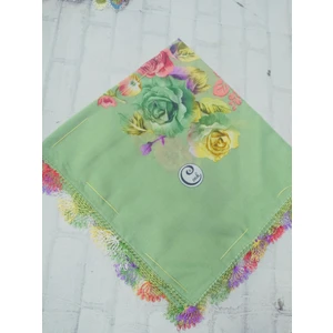 ve Reyhan %100 Pamuk Yazma Üzerine Tamamı El Işi Dört Tarafı Oyalı Yazma, Eşarp, Mevlit Örtüsü 100 x 100CM