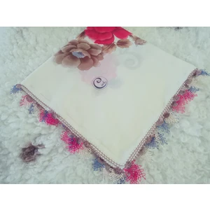 ve Reyhan %100 Pamuk Yazma Üzerine Tamamı El Işi Dört Tarafı Oyalı Yazma, Eşarp, Mevlit Örtüsü 100 x 100CM