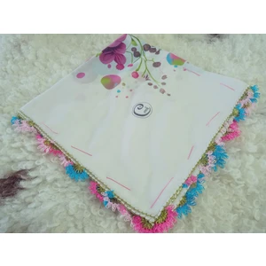 ve Reyhan %100 Pamuk Yazma Üzerine Tamamı El Işi Dört Tarafı Oyalı Yazma, Eşarp, Mevlit Örtüsü 100 x 100CM