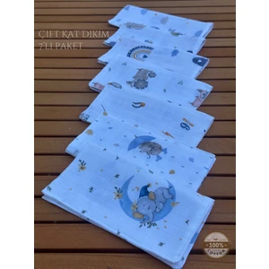 Fulya Tuhafiye  Müslin Ağız Mendili , Ağız Bezi , Ter Mendili Pamuk Çift Katlı 7'li Paket 22X20 cm