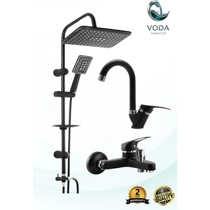 Siyah Krom 3'lü Banyo Batarya Seti | Robot Duş, Baston Lavabo, Banyo Bataryası - Modern ve Şık Tasarım