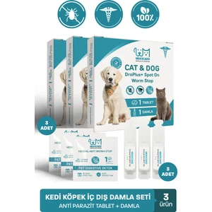 Kedi Köpek Herbal Worm Stop Bitkisel Tablet 250 Mg+ Anti Spot On Bitkisel Damla 1 ml Bit Pire Kene Köpek Iç Dış Bitkisel Parazit Kedi Iç Dış Doğal Parazit Köpek Ödül Ödülü Tableti Kedi Ödül Tableti