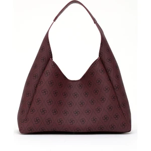 Monogram Baskılı Bordo SHK19 Suni Deri, Çıtçıtlı, Tek Bölmeli, Fermuarlı Makyaj Çantalı, El, Kol ve Omuz Çantası