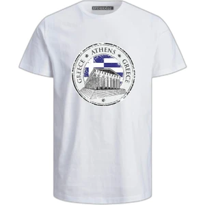 Greece Athens Atina Logolu Ἀκρόπολις Baskılı Pamuklu Tshirt