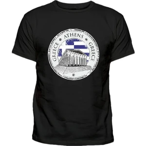 Greece Athens Atina Logolu Ἀκρόπολις Baskılı Pamuklu Tshirt