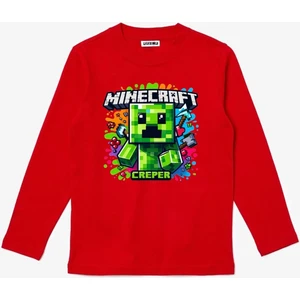Uzun Kollu Mine Craft Creper Karakteri Uzun Kollu Baskılı Çocuk T-Shirt