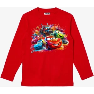Uzun Kollu Şimşek Mcqueen Arabaları Baskılı Çocuk Pamuklu Tişört