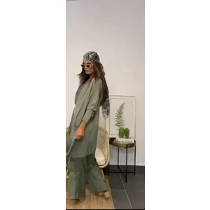 Italyan Ipek Detaylı Oversize Kap Bluz- Wes Pantolon Takım