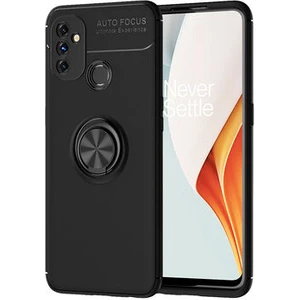 One Plus Nord N100 Kılıf Metal Stant Olabilen Yüzüklü Flexring Premium Silikon Kılıf