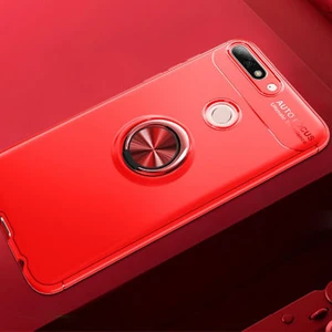 Huawei Y7 2018 Kılıf Metal Stant Olabilen Yüzüklü Flexring Premium Silikon Kılıf