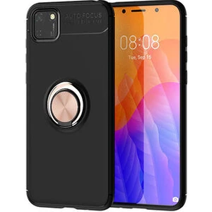 Huawei Y5P Kılıf Metal Stant Olabilen Yüzüklü Flexring Premium Silikon Kılıf