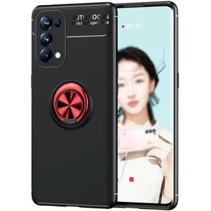 Oppo Reno 5 Pro 5g Kılıf Metal Stant Olabilen Yüzüklü Flexring Premium Silikon Kılıf