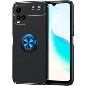 Vivo Y21S Kılıf Metal Stant Olabilen Yüzüklü Flexring Premium Silikon Kılıf