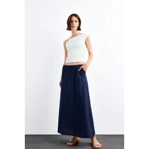 Relax Fit Beli Lastikli Krinkıl Kumaş Midi Etek G1093AX25SM